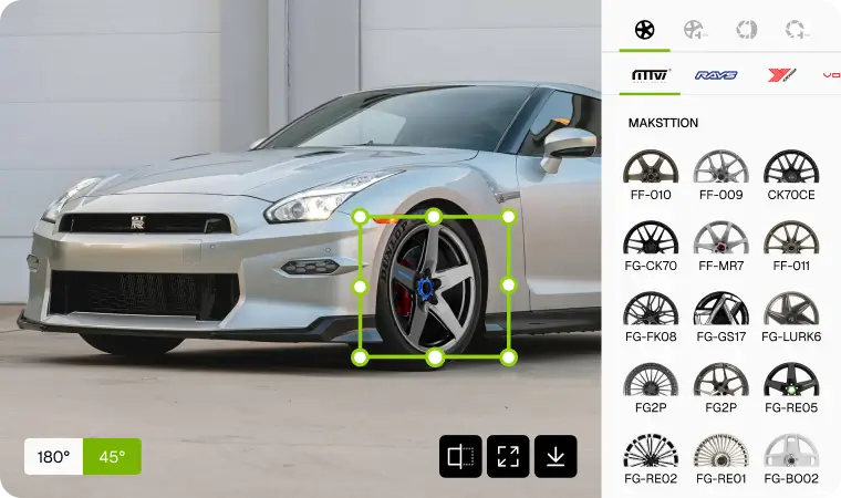 Car modification shop customer preview guide - Carman Wheel app real-time modification fitment preview demo