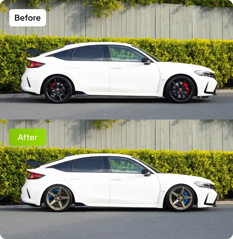 Slammed car rim preview before and after - stance car simulator for perfect lowered wheel fitment