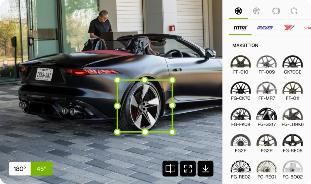 Upload car photo to see wheels - Carman Wheel custom wheel preview tool with accurate fitment calibration
