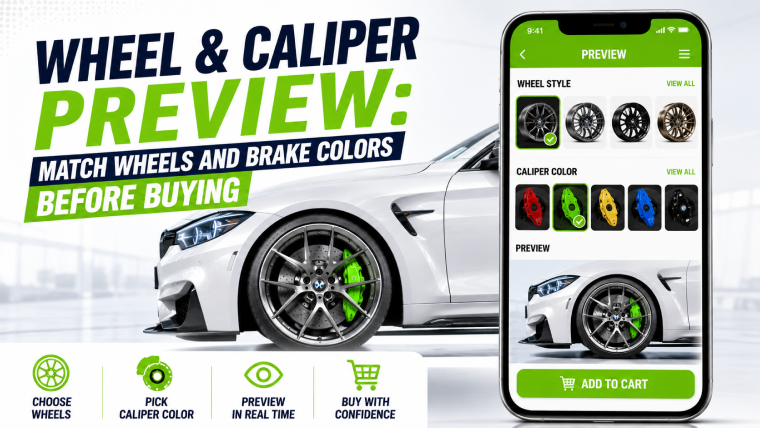 Wheel and caliper preview by Carman Wheel - match wheels and brake colors before you buy
