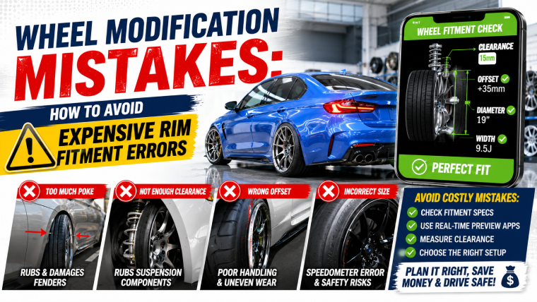 Wheel modification mistakes guide - how to avoid expensive rim fitment errors with real-time preview